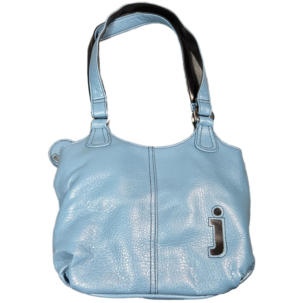 Y2K Monogrammed "J" Light Blue Pebbled Faux Leather Hobo Shoulder Bag & Keychain